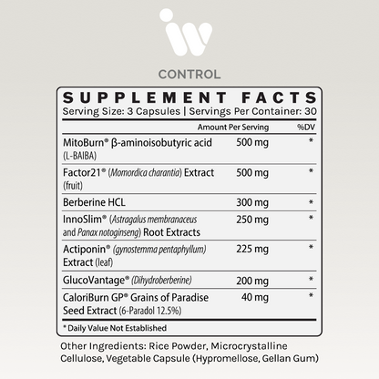 Supplement facts panel listing ingredients, dosages, and daily values.
