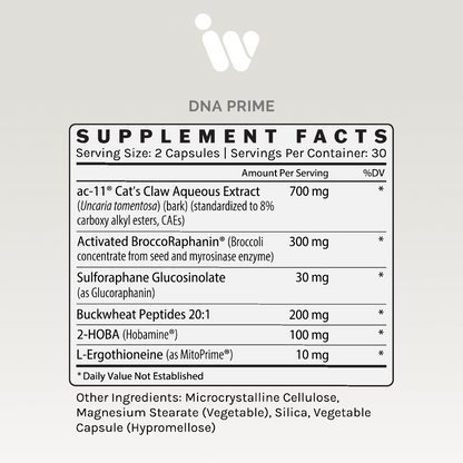 Supplement facts panel listing detailed ingredient amounts per serving, including Cat's Claw extract and Broccoli concentrate.
